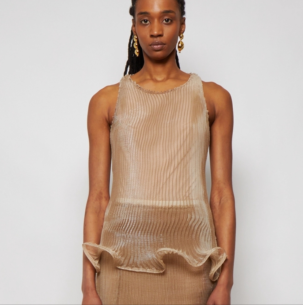 NWT$2,385 GIVENCHY Organza Long Pleated Tiered Ruffle Tank Top in Pale ONE SIZE